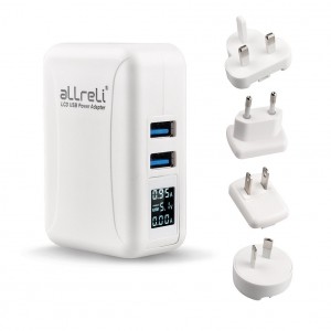 aLLreLi 2-Port USB Reiseladegerät Kit mit austauschbarem Stecker für USA, UK, RU und E. Universal Ladegerät für Smartphones & Tablets
