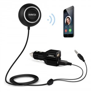 AVANTEK BC-L6 KFZ Freisprecheinrichtung mit Bluetooth 4.0, eingebautes Mikrofon und zwei USB Ladeanschlüsse für das Smartphone.  Die Avantek Freisprechanlage unterstützt die Siri Sprachsteuerung.