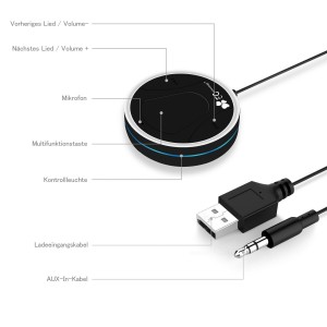 EC Technology® KFZ Freisprecheinrichtung mit Bluetooth, Sprachsteuerung und einer 2-fach USB Steckdose. 