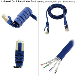 Ligawo Flachkabel Cat7 0,5m weiß, Netzwerkkabel Patchkabel flach