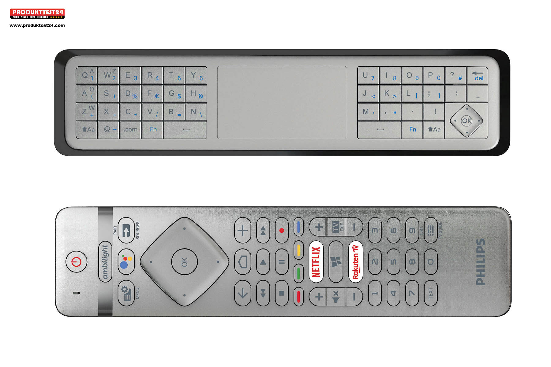 Die Philips Fernbedienung mit integrierter Tastatur, Touchpad und Mikrofon