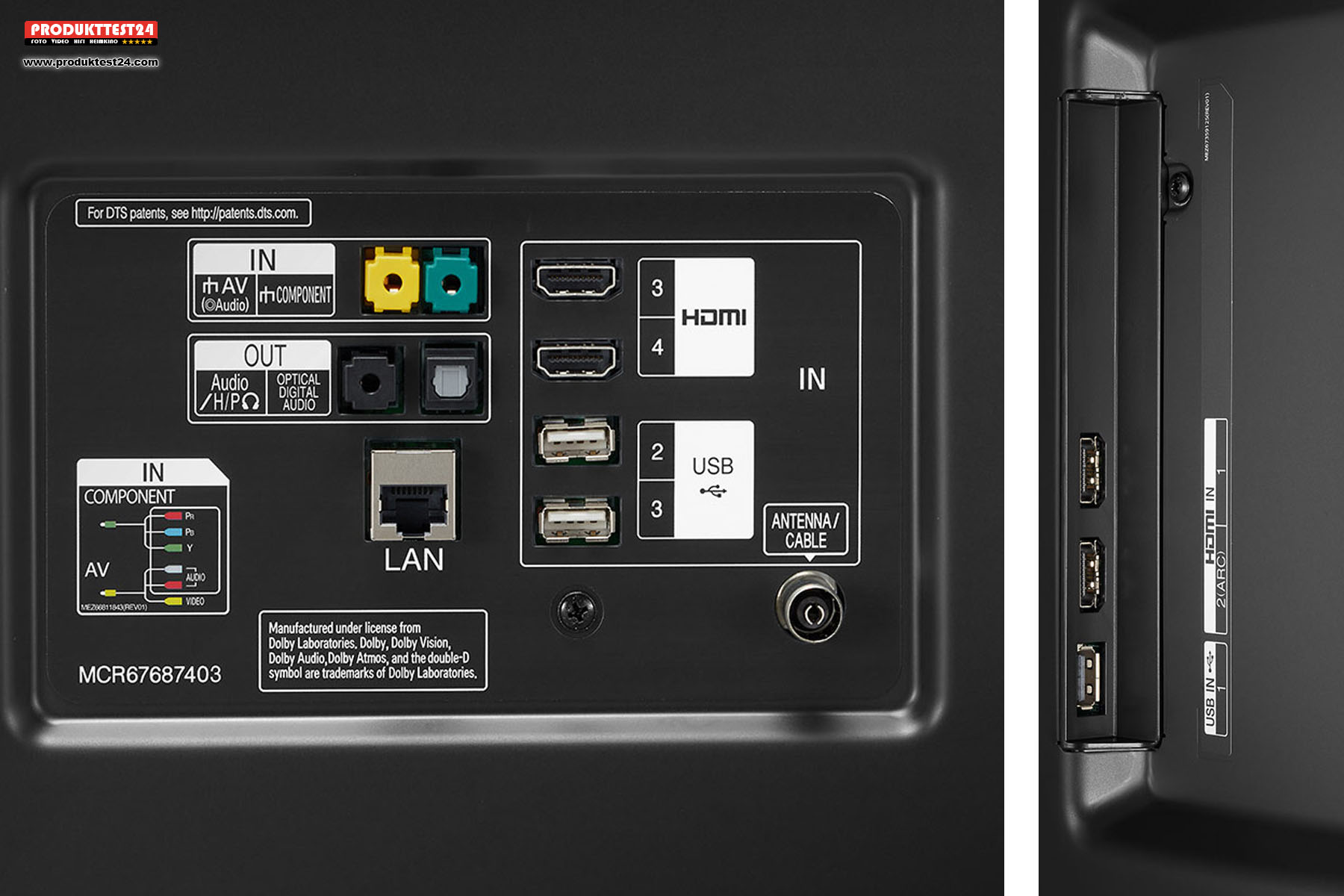 Anschlüsse des LG 86UM7600: 4x HDMI, 3x USB, 1x Optisch, 1x Kopfhörer, LAN, WLN, Bluetooth und TV-Empfang