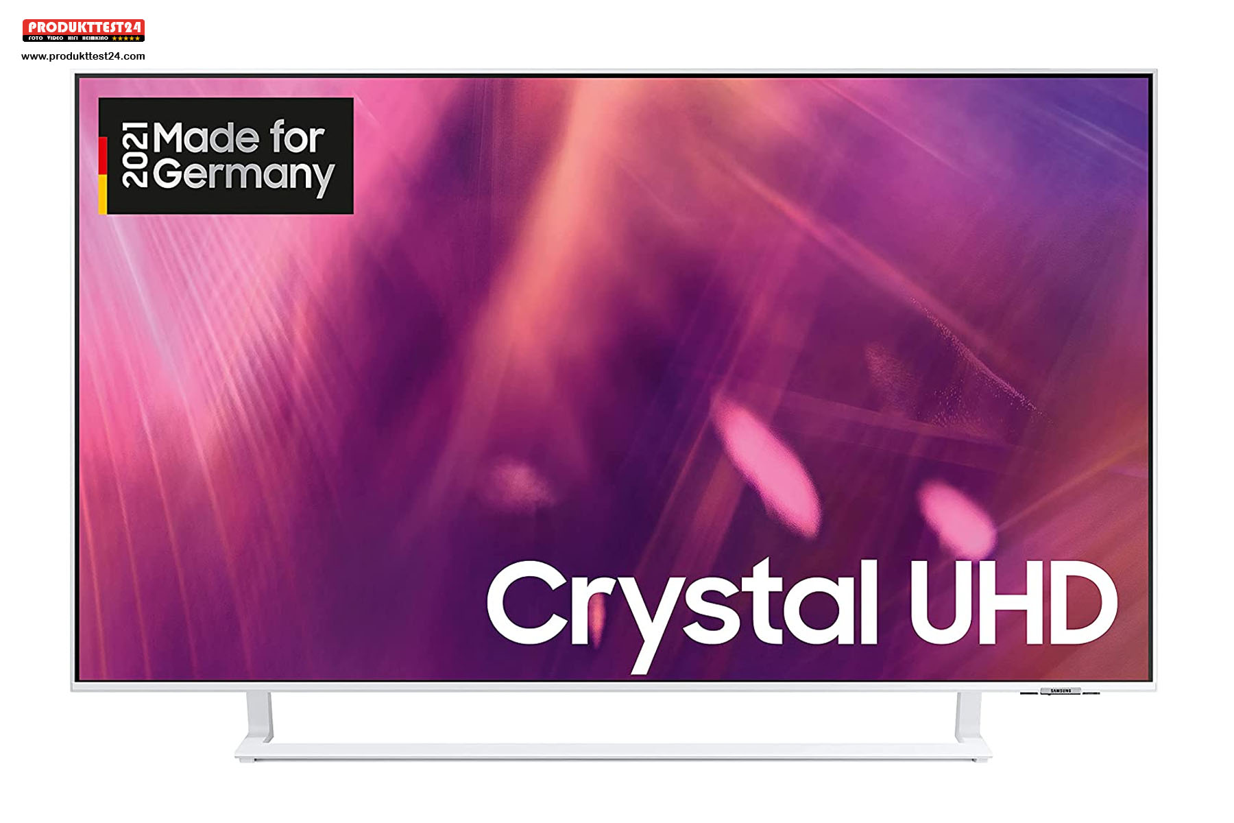 Der weiße Samsung Crystal UHD Fernseher