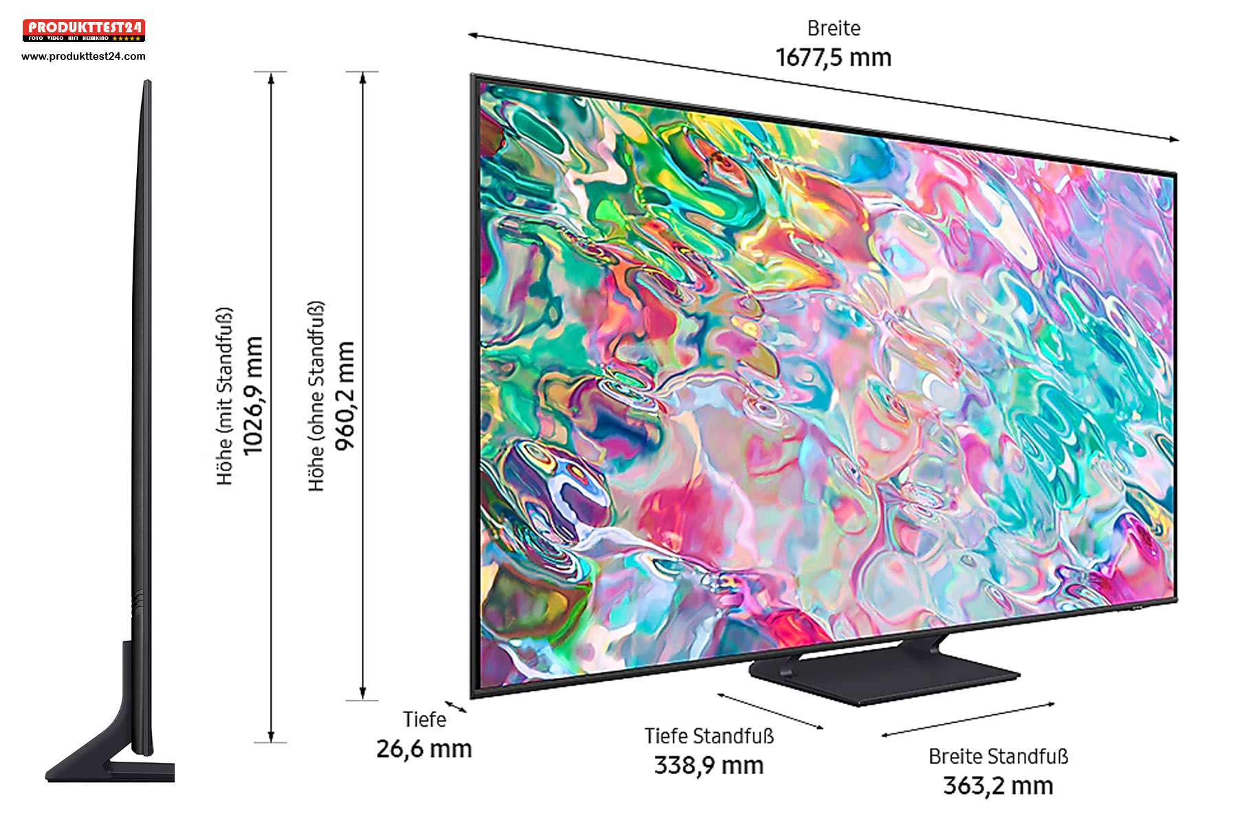 Die Maße des Samsung GQ75Q70B