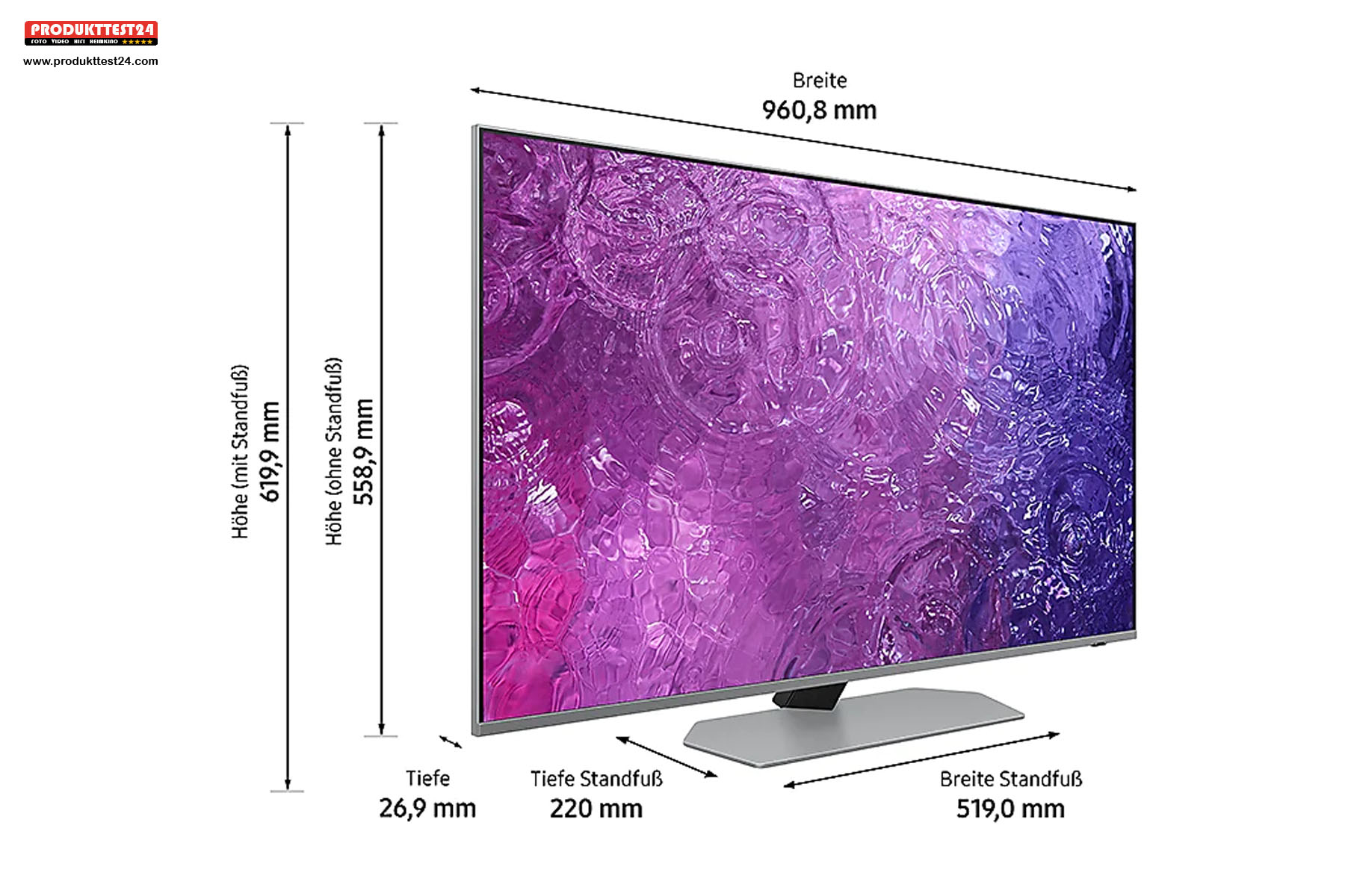 Die Maße des Samsung GQ43QN90CATXZG