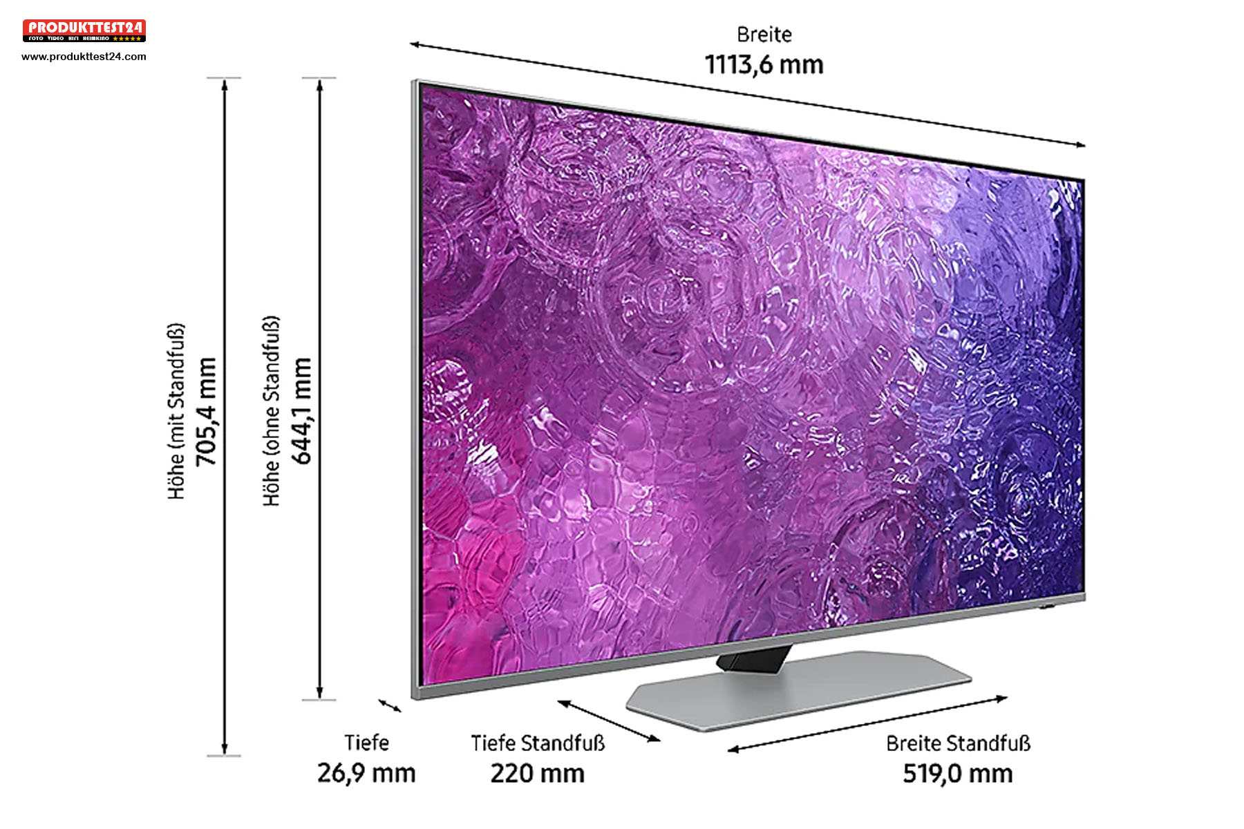 Die Abmessungen des Samsung GQ50QN90C