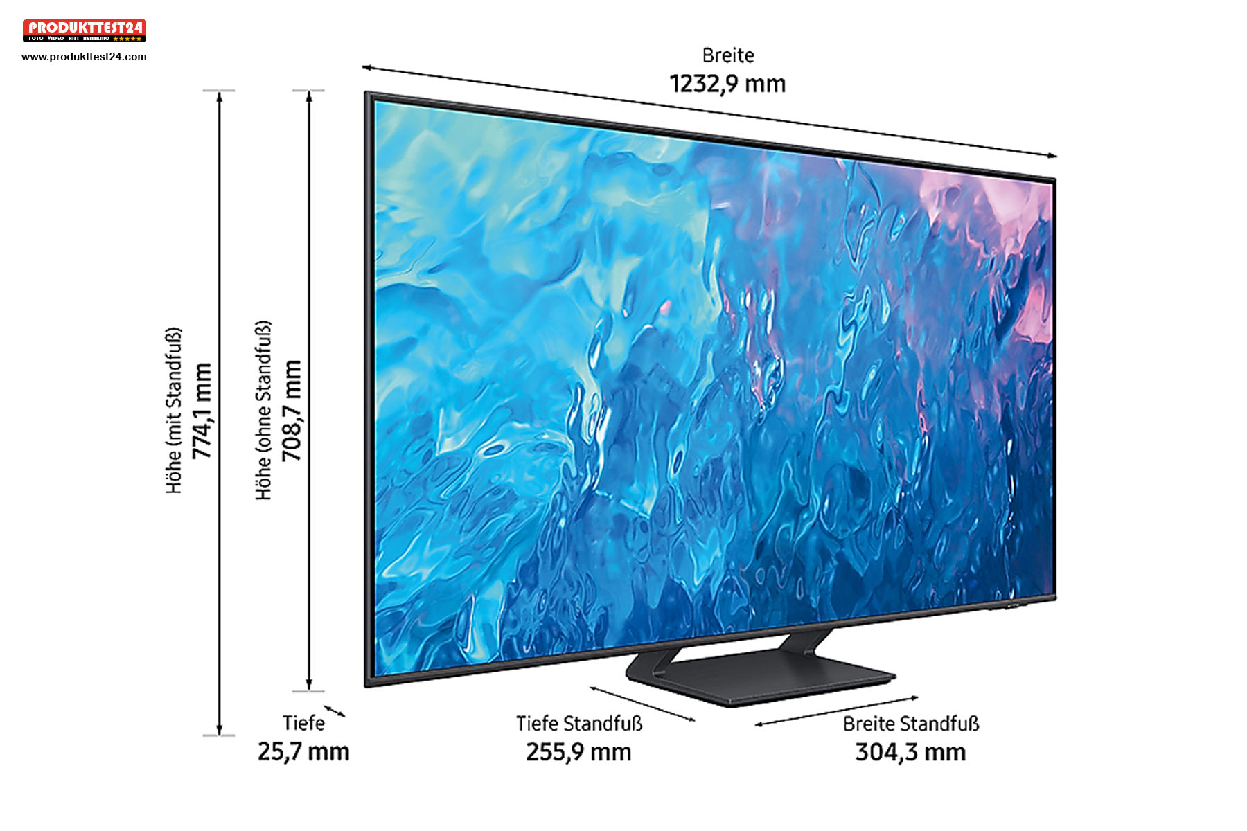 Die Maße des Samsung GQ55Q70C