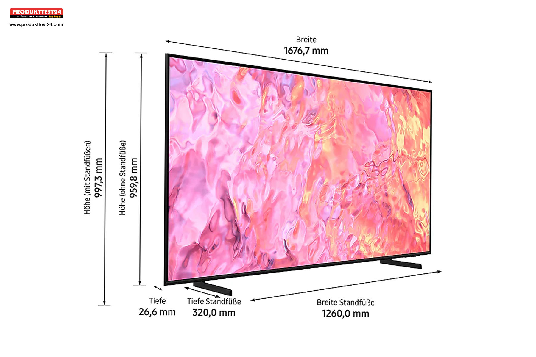 Der Samsung GQ75Q60C ist auch ziemlich schlank. Das Gehäuse ist nur 2,5 cm dünn.