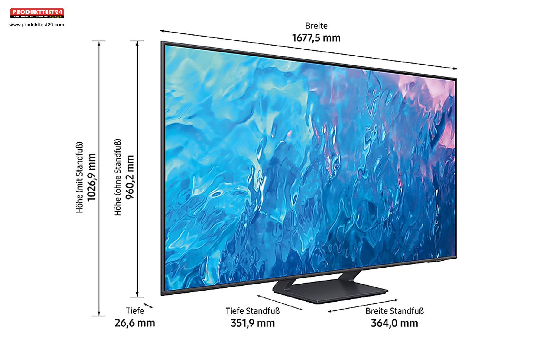 Die Maße des 75 Zoll großen Samsung GQ75Q70C