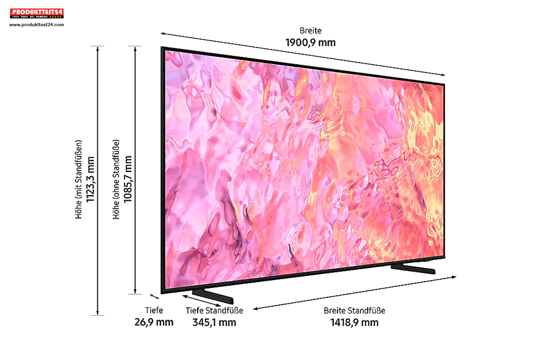 Die Maße des riesigen Samsung GQ85Q60CATXZG