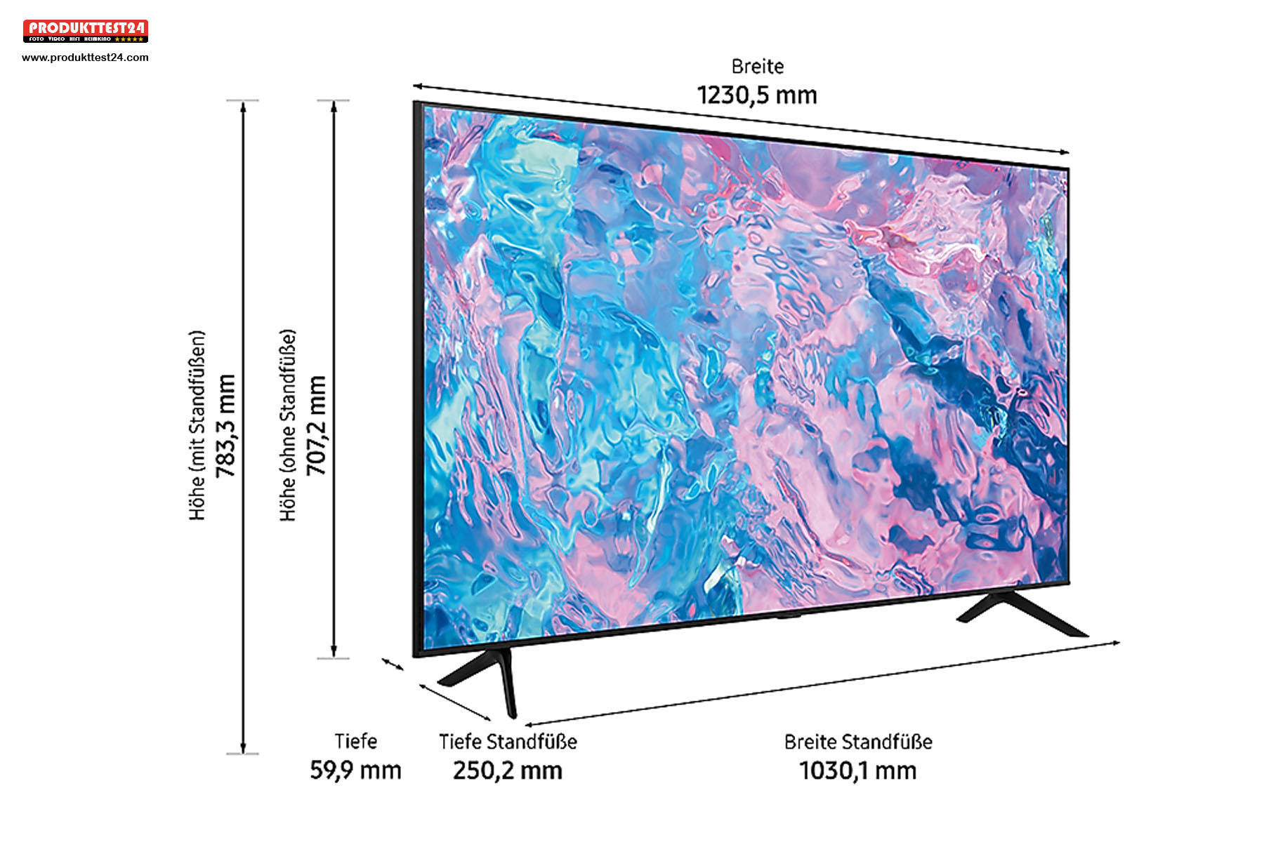 Die Maße des Samsung GU55CU7179