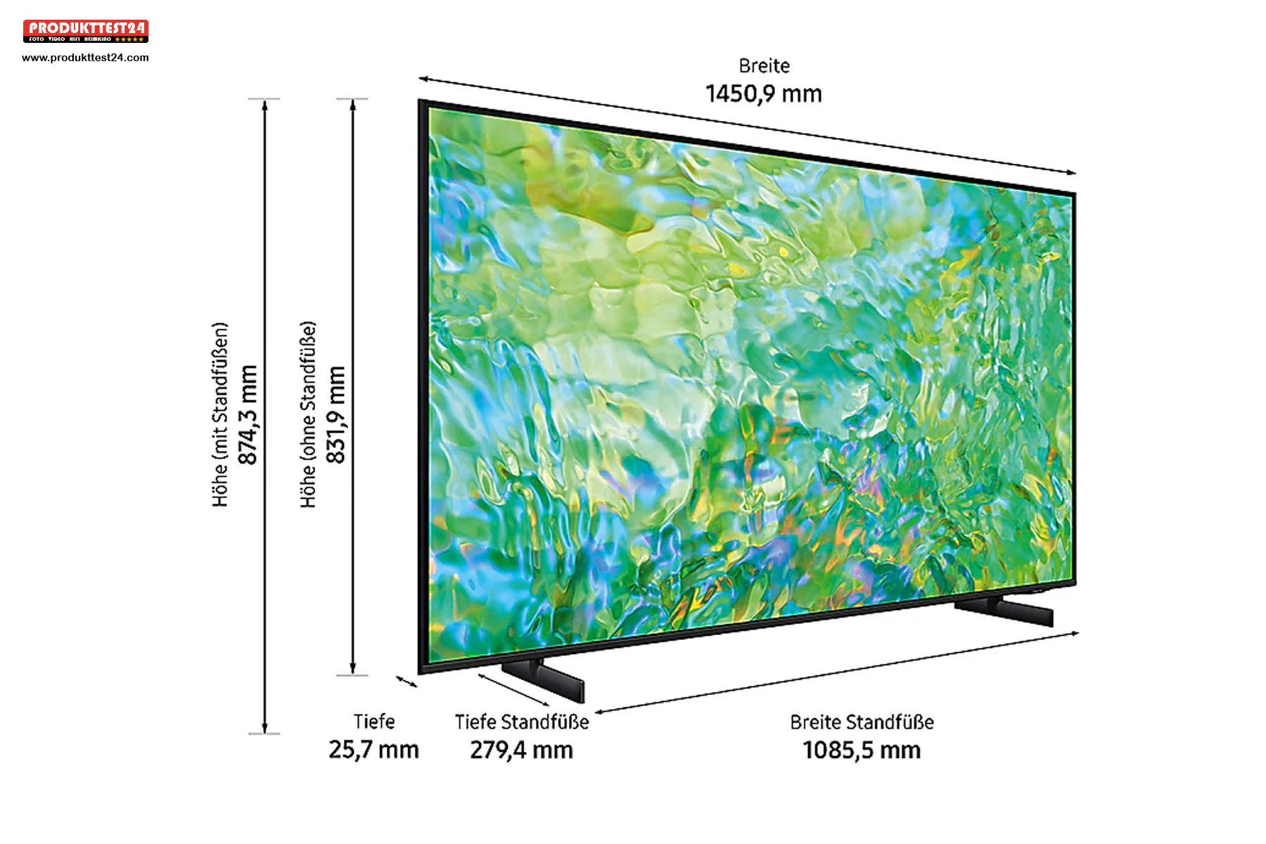 Die Maße des Samsung GU65CU8079