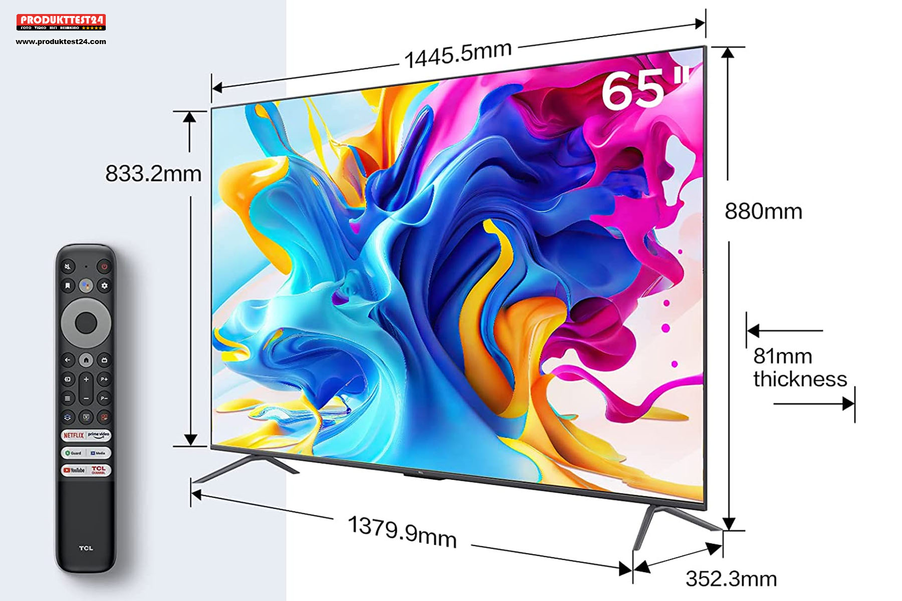 Die Maße des TCL 65C641 QLED-Fernseher