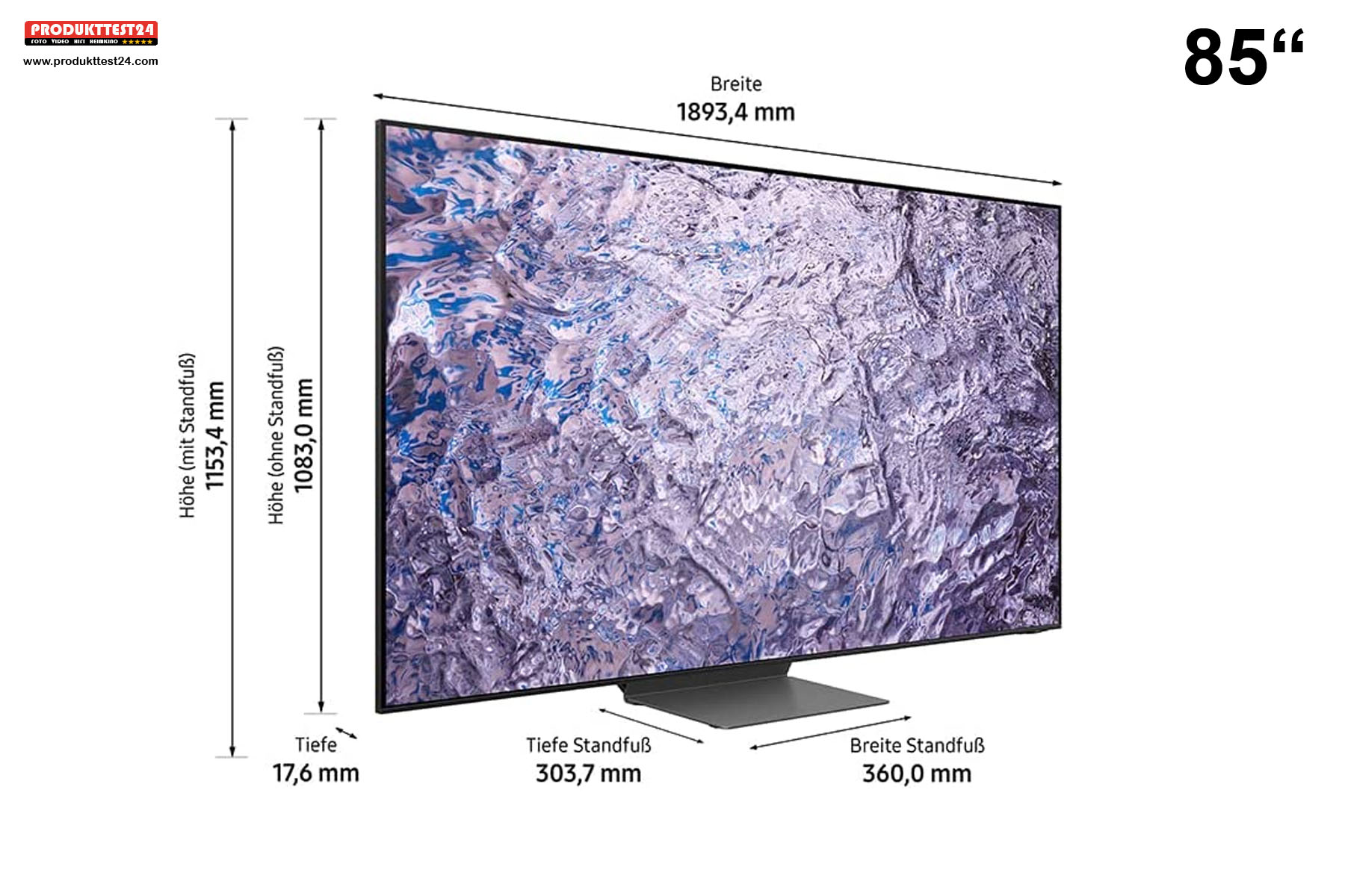 Die Maße des Samsung GQ85QN800C