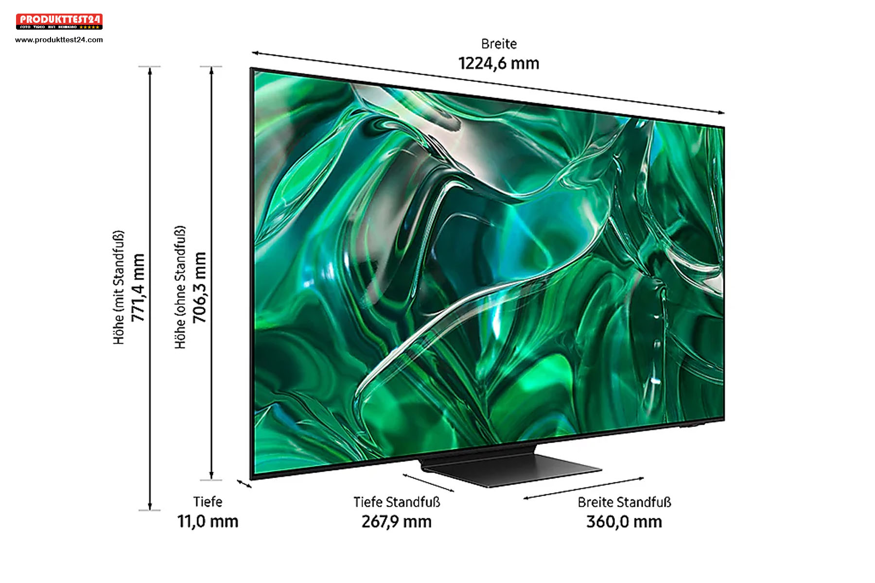 Die Maße des Samsung GQ55S95C