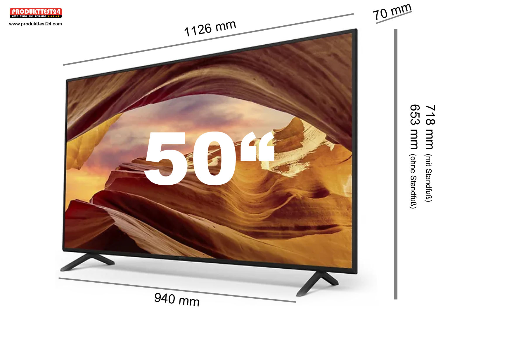 Die Maße des Sony Bravia KD-50X75WL