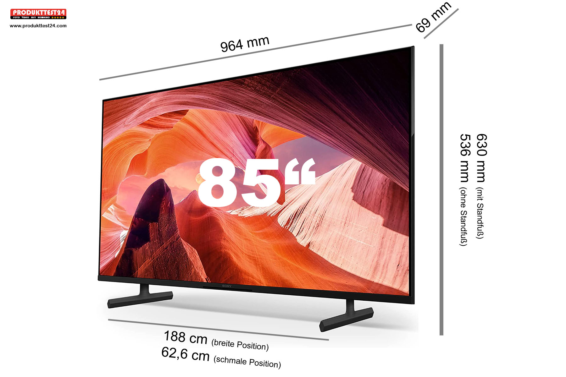 Die Maße des Sony Bravia KD-85X80L