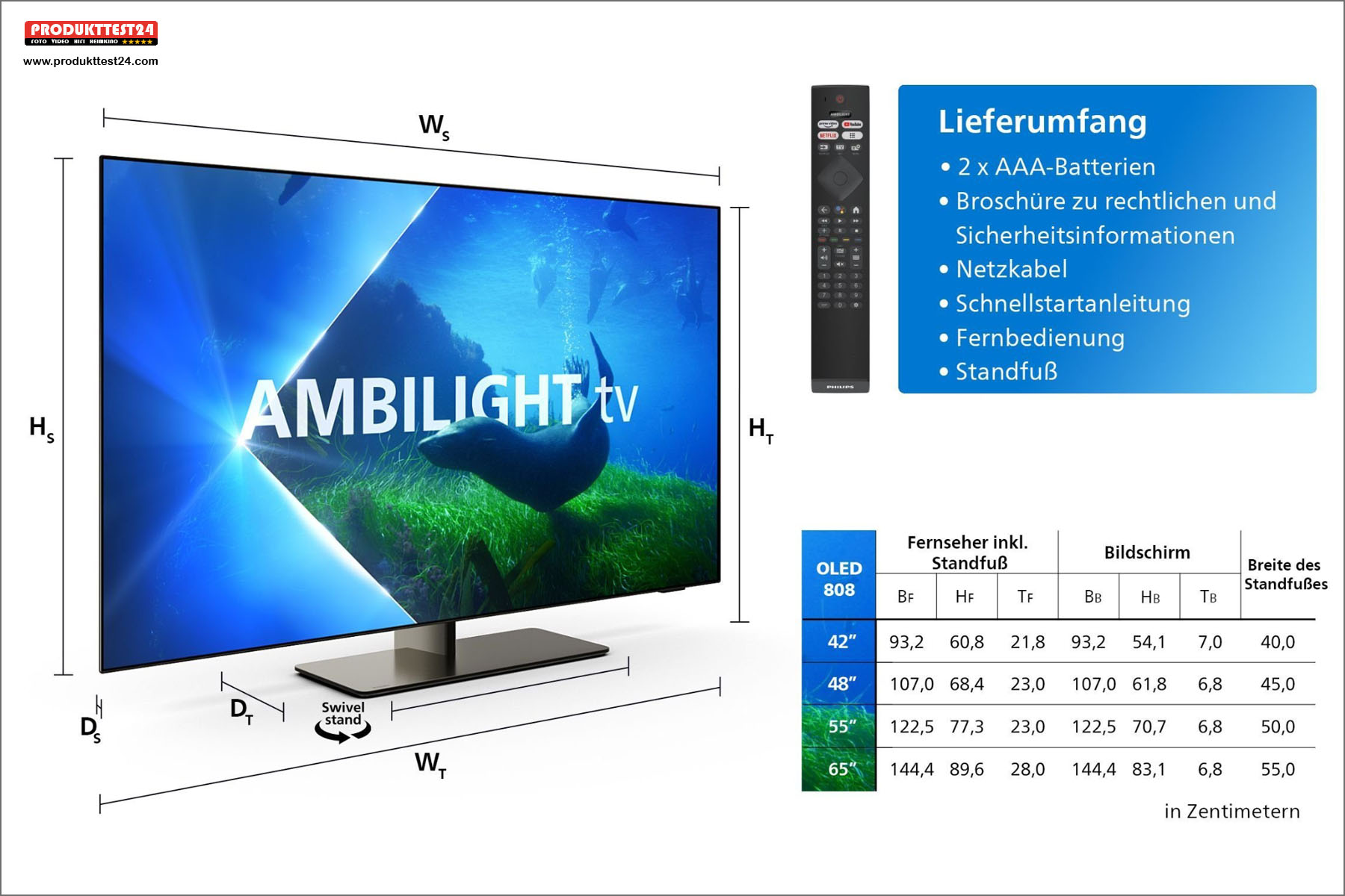 Die Maße des Philips 48OLED808/12.