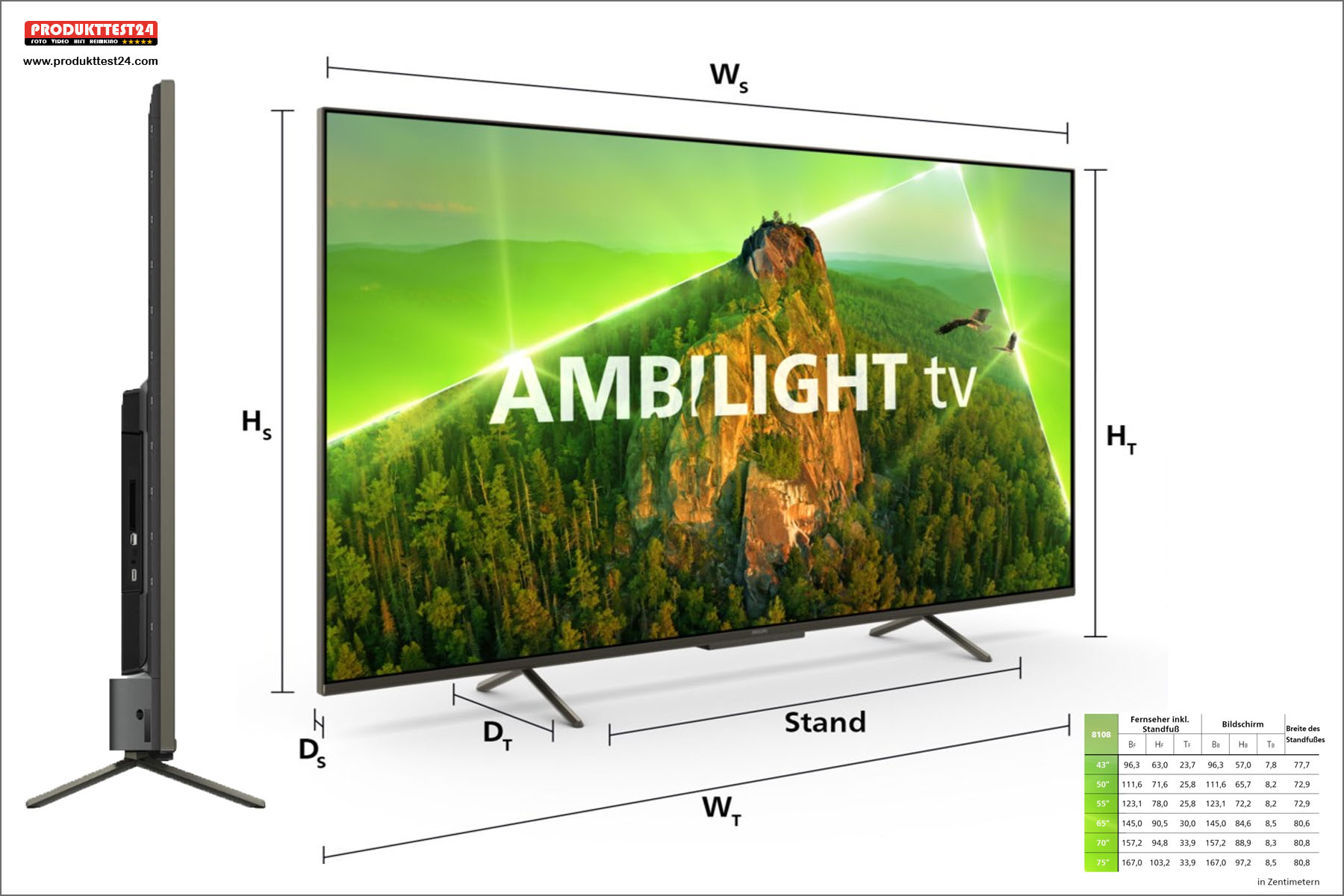 Die Abmessungen des Philips 55PUS8108/12