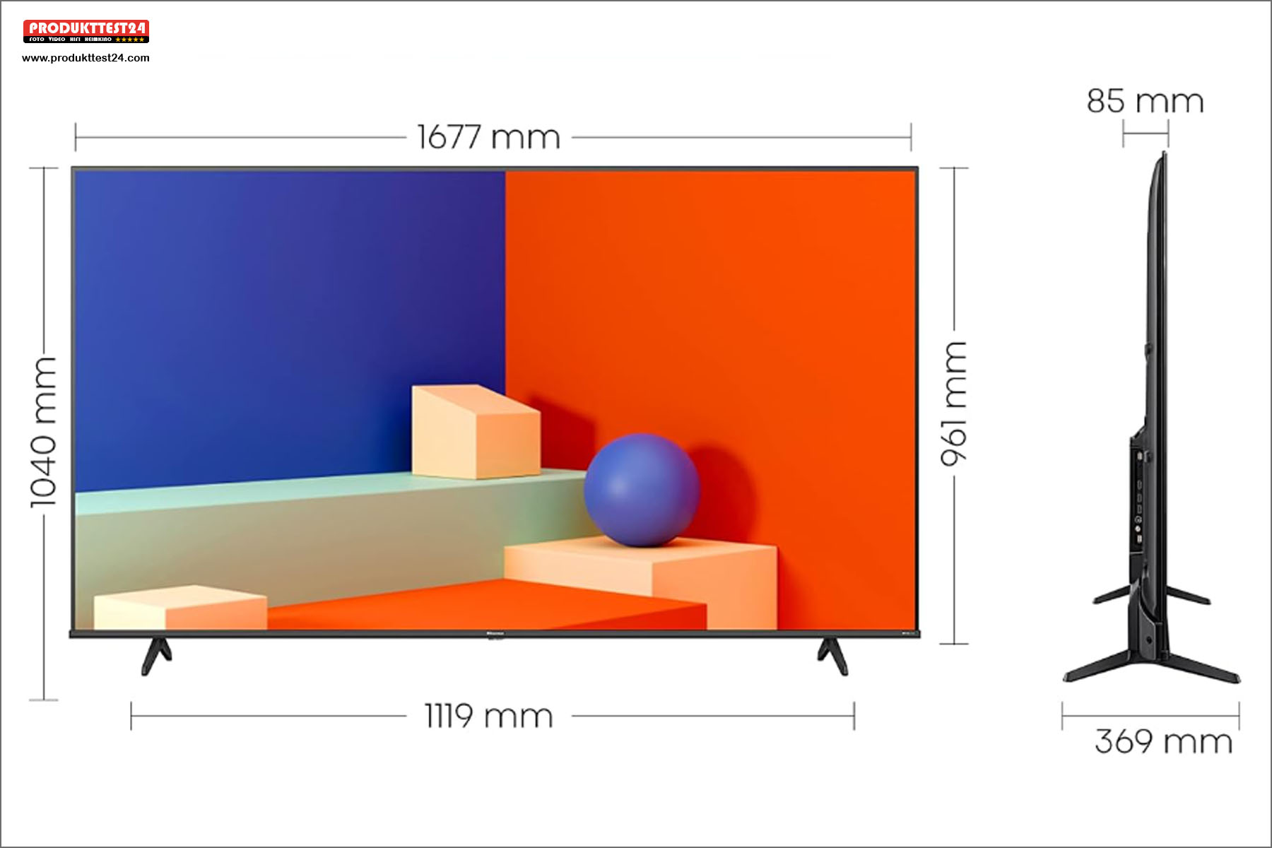 Die Maße des Hisense 75E6KT (75E61KT)