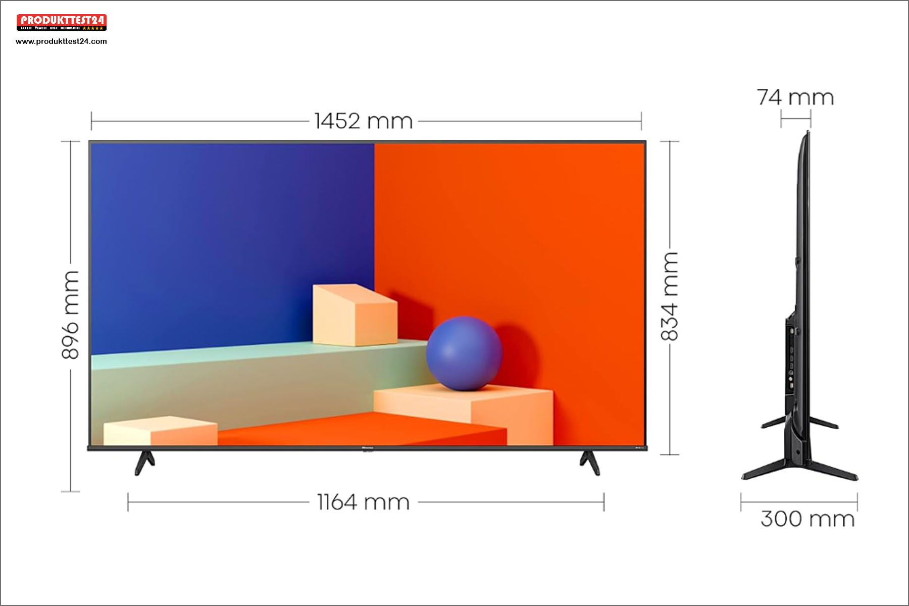 Die Abmessungen des Hisense 65E6KT