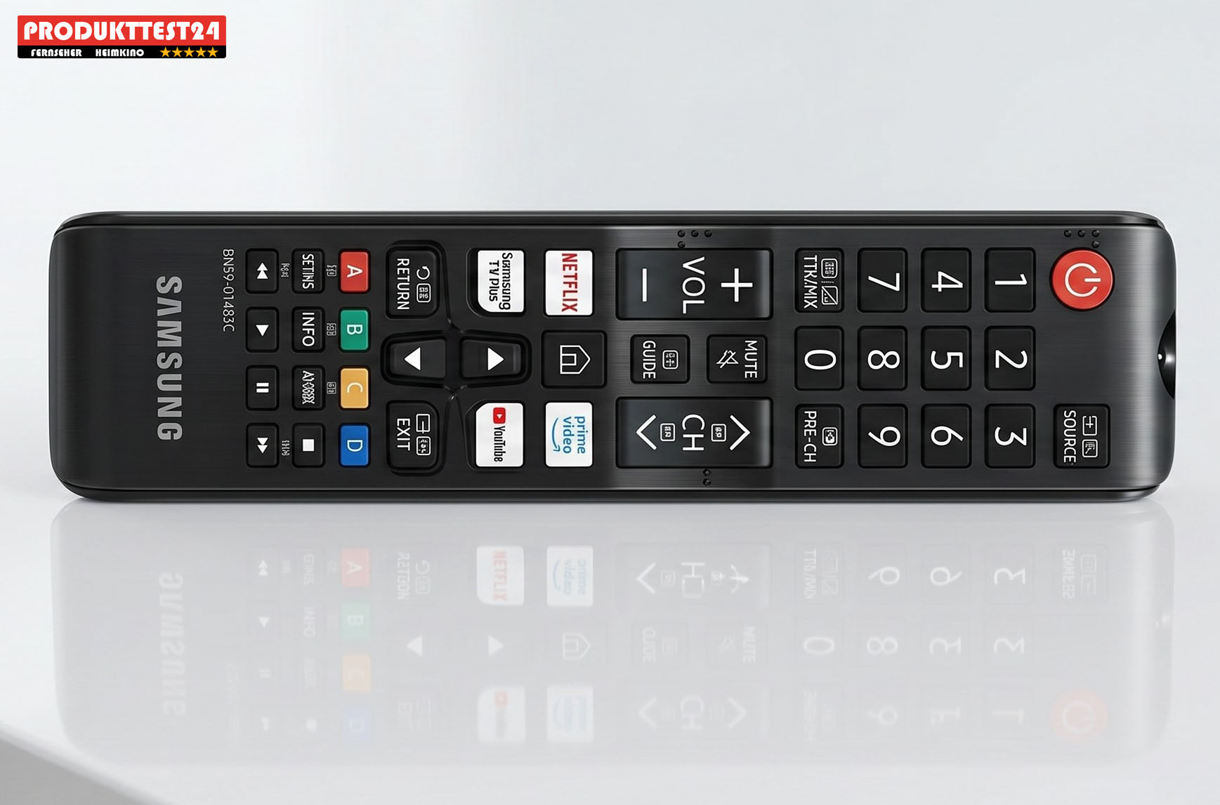 Samsung legt dem GU85U7099H aus Kostengründen lediglich eine klassische Ziffernfernbedienung bei. Für das intensive Navigieren durch Streaming-Apps wirkt diese heute etwas klobig.